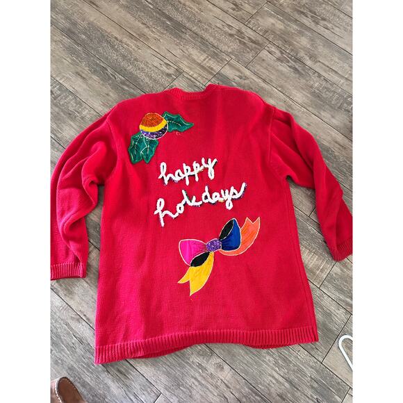 Vintage iB Diffusion Women's Red Long Sleeve Cardigan Sweater Size Small - Picture 8 of 12